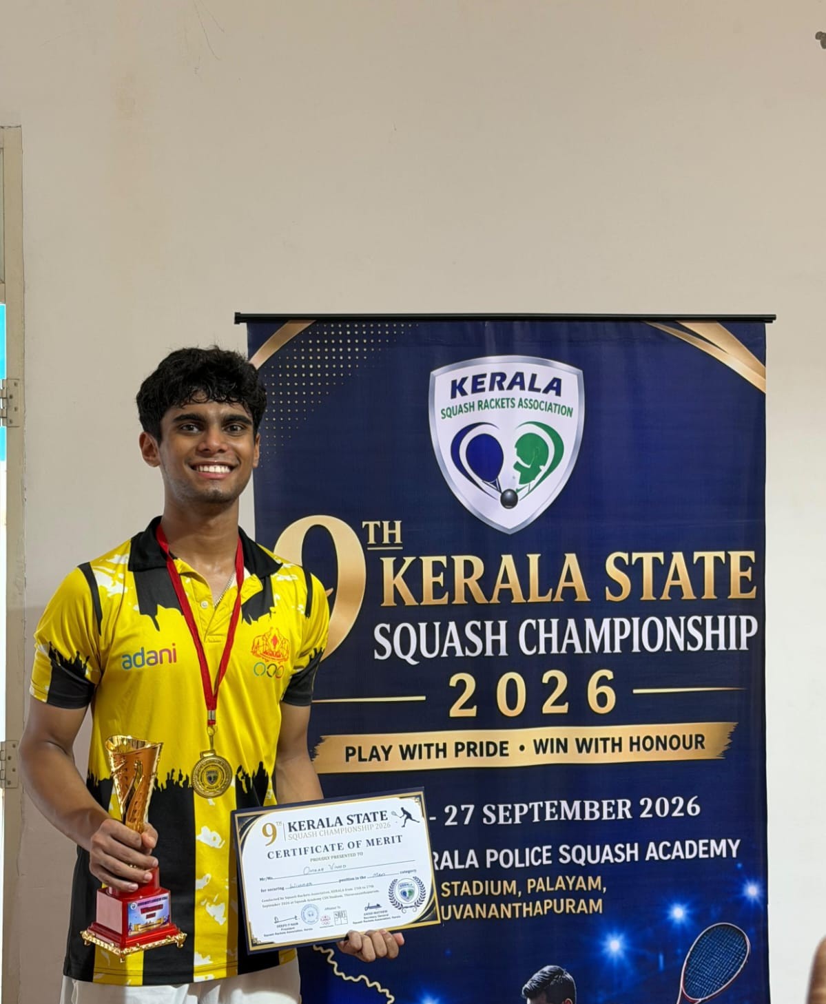 PESU Student Clinches Gold at the 9th Kerala State Squash Championship